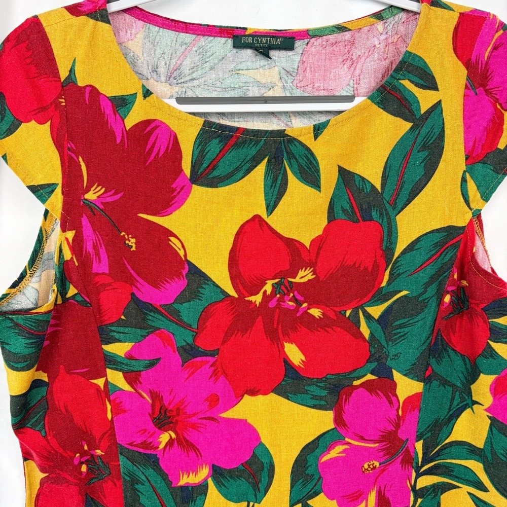 For Cynthia Multi Floral Peplum Linen Blend Dress Petite L